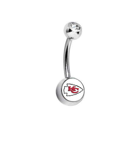 Kansas City Chiefs Clear Swarovski Crystal Classic Style NFL Belly Ring