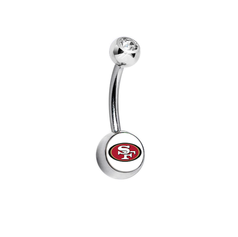 San Francisco 49ers Clear Swarovski Crystal Classic Style NFL Belly Ring