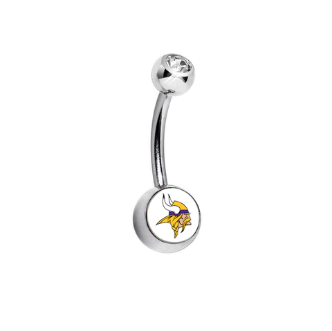 Minnesota Vikings Clear Swarovski Crystal Classic Style NFL Belly Ring