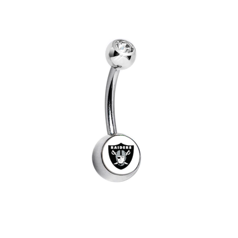 Oakland Raiders Clear Swarovski Crystal Classic Style NFL Belly Ring