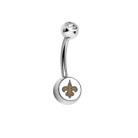 New Orleans Saints Clear Swarovski Crystal Classic Style NFL Belly Ring