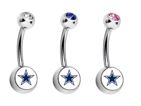 Dallas Cowboys Swarovski Crystal Classic Style NFL Belly Ring