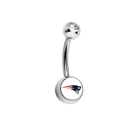 New England Patriots Clear Swarovski Crystal Classic Style NFL Belly Ring