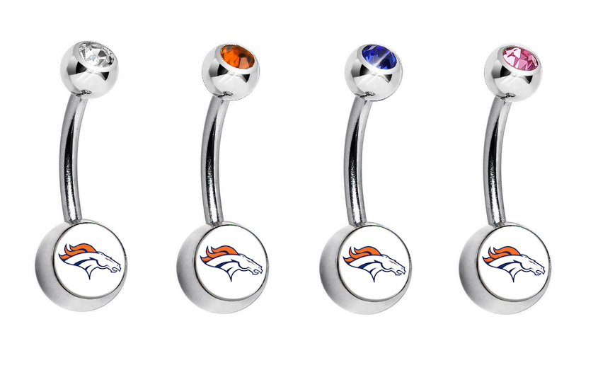 Denver Broncos Swarovski Crystal Classic Style NFL Belly Ring