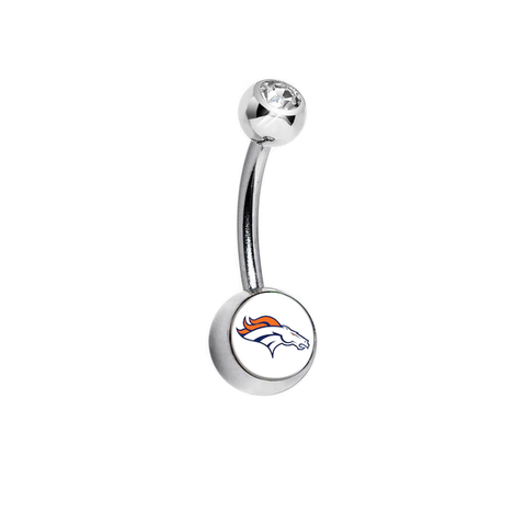 Denver Broncos Clear Swarovski Crystal Classic Style NFL Belly Ring