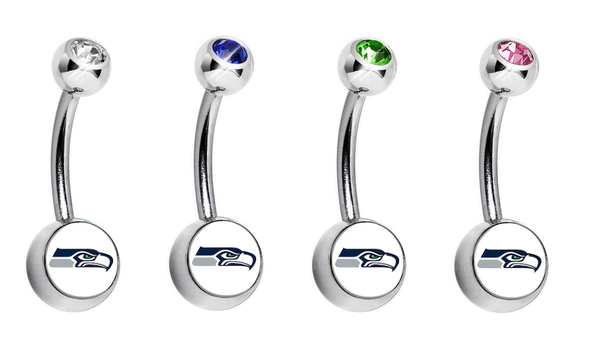 Seattle Seahawks Swarovski Crystal Classic Style NFL Belly Ring