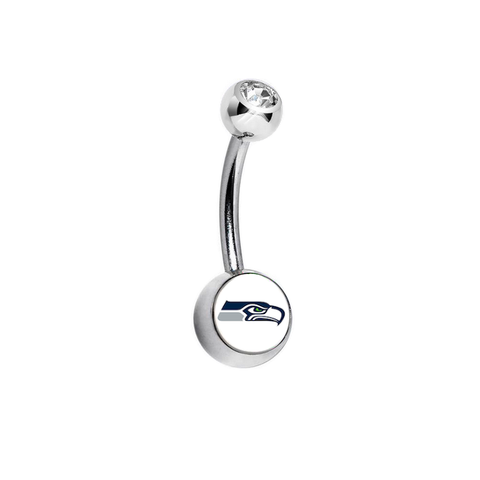Seattle Seahawks Clear Swarovski Crystal Classic Style NFL Belly Ring