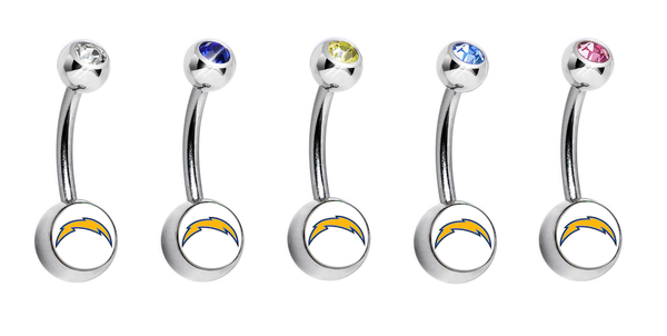 Los Angeles Chargers Swarovski Crystal Classic Style NFL Belly Ring
