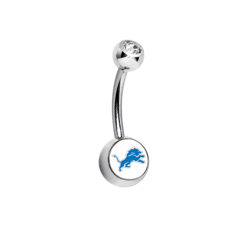 Detroit Lions Clear Swarovski Crystal Classic Style NFL Belly Ring