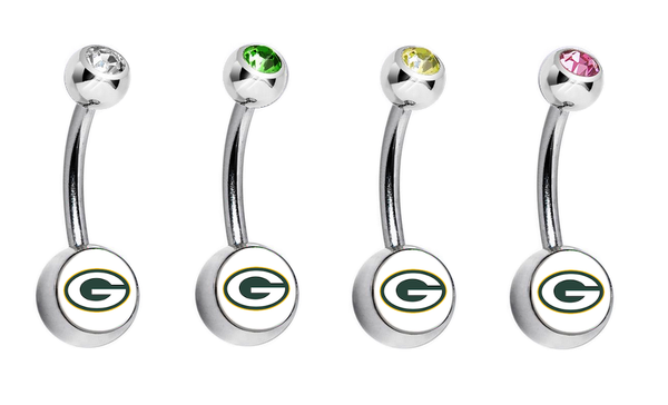 Green Bay Packers Swarovski Crystal Classic Style NFL Belly Ring