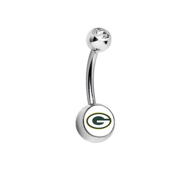 Green Bay Packers Clear Swarovski Crystal Classic Style NFL Belly Ring