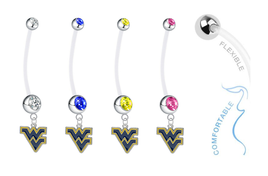 West Virginia Mountaineers Pregnancy Maternity Belly Button Navel Ring - Pick Your Color