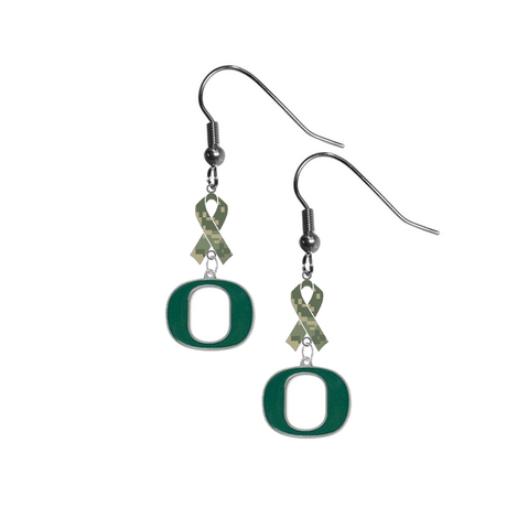 Oregon Ducks Salute to Service Camouflage Camo Ribbon Dangle Earrings