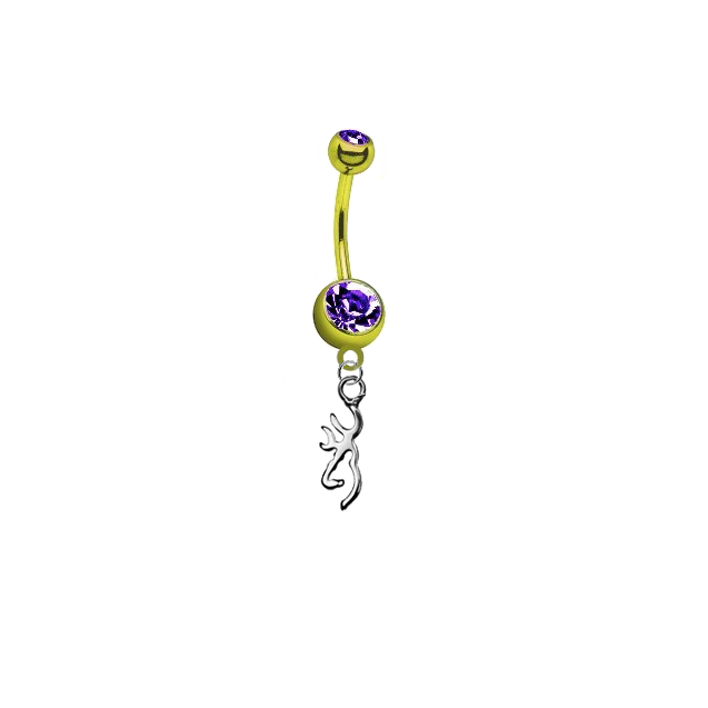 Browning Buckmark Gold w/ Purple Gem Titanium Anodized Belly Button Navel Ring