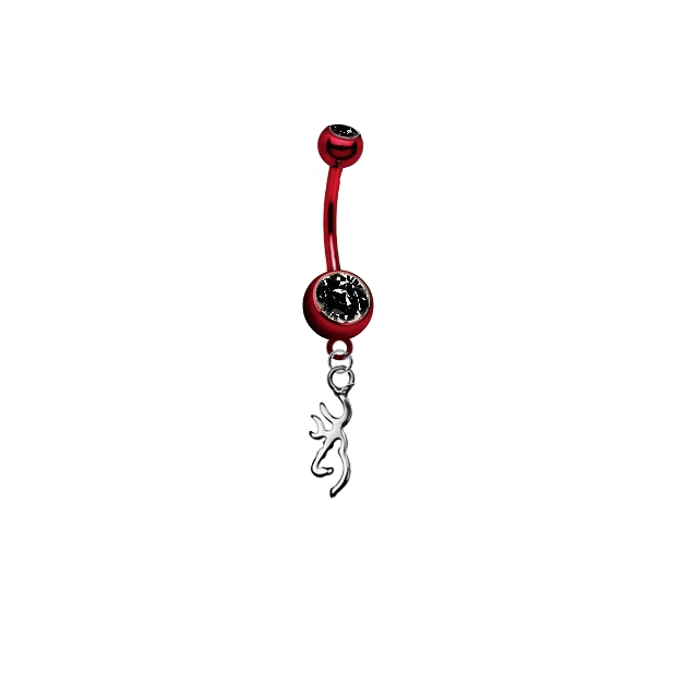 Browning Buckmark Red w/ Black Gem Titanium Anodized Belly Button Navel Ring