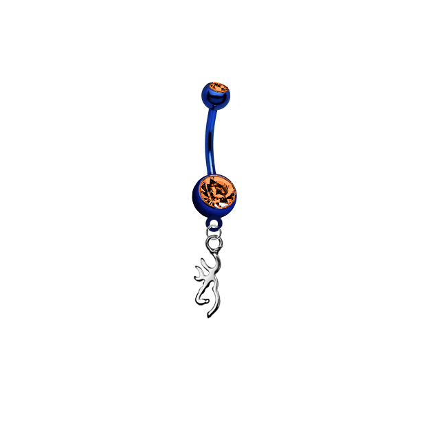 Browning Buckmark Blue w/ Orange Gem Titanium Anodized Belly Button Navel Ring