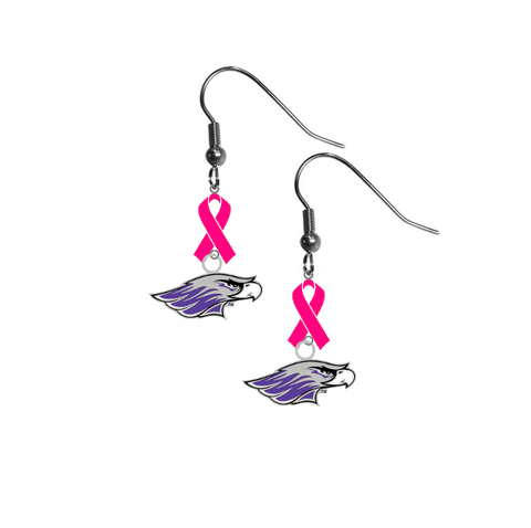 Wisconsin Whitewater Warhawks Breast Cancer Awareness Hot Pink Ribbon Dangle Earrings