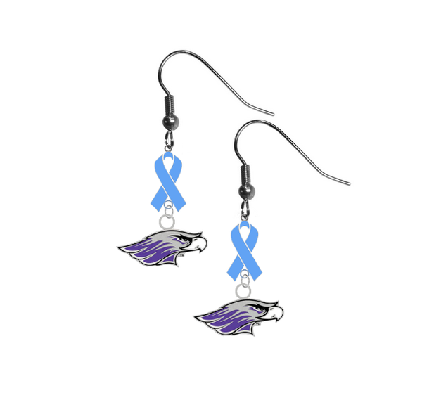 Wisconsin Whitewater Warhawks Prostate Cancer Awareness Light Blue Ribbon Dangle Earrings
