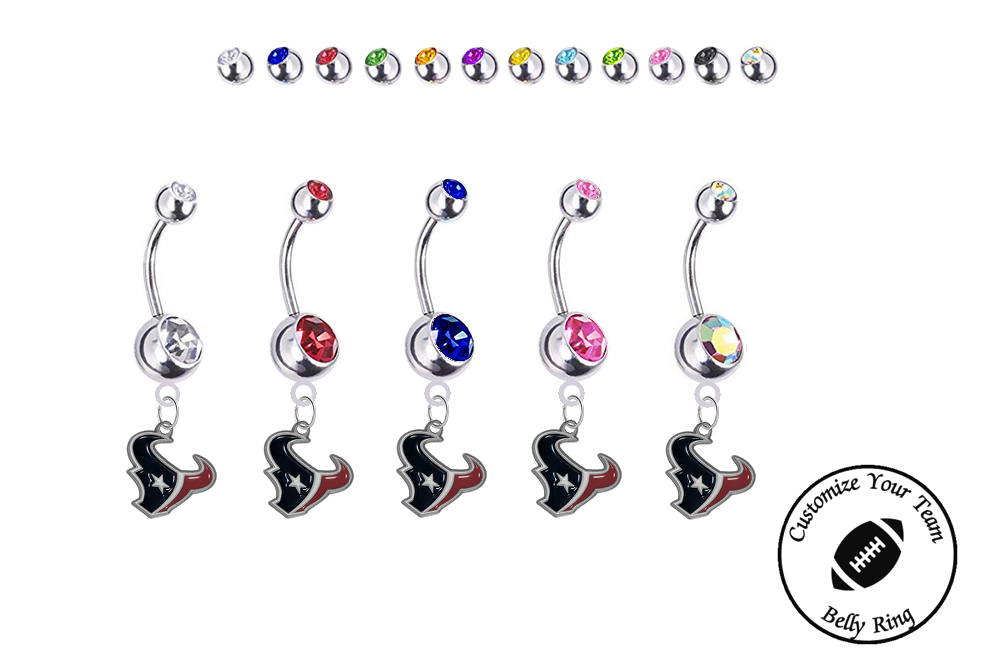 Houston Texans Silver Swarovski Belly Button Navel Ring - Customize Gem Colors