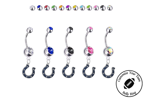 Indianapolis Colts Silver Swarovski Belly Button Navel Ring - Customize Gem Colors