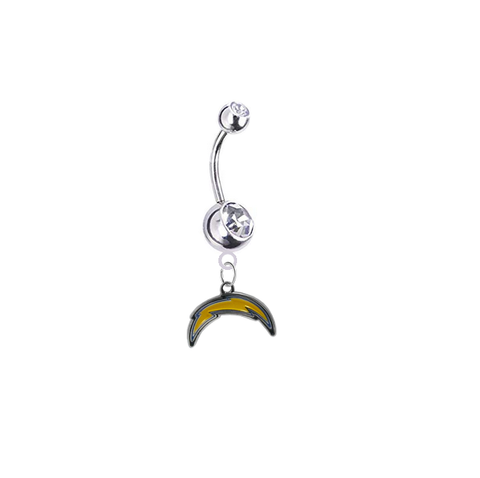Los Angeles Chargers Silver Clear Swarovski Belly Button Navel Ring - Customize Gem Colors