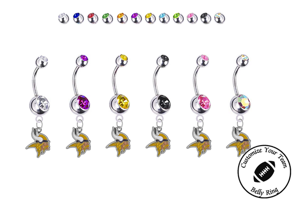 Minnesota Vikings Silver Swarovski Belly Button Navel Ring - Customize Gem Colors