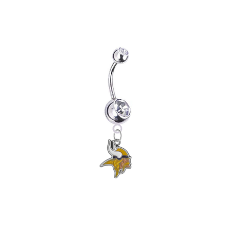Minnesota Vikings Silver Clear Swarovski Belly Button Navel Ring - Customize Gem Colors