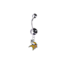 Minnesota Vikings Silver Black Swarovski Belly Button Navel Ring - Customize Gem Colors