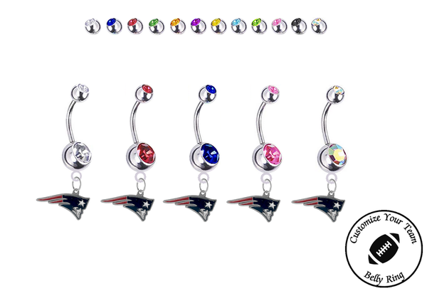 New England Patriots Silver Swarovski Belly Button Navel Ring - Customize Gem Colors