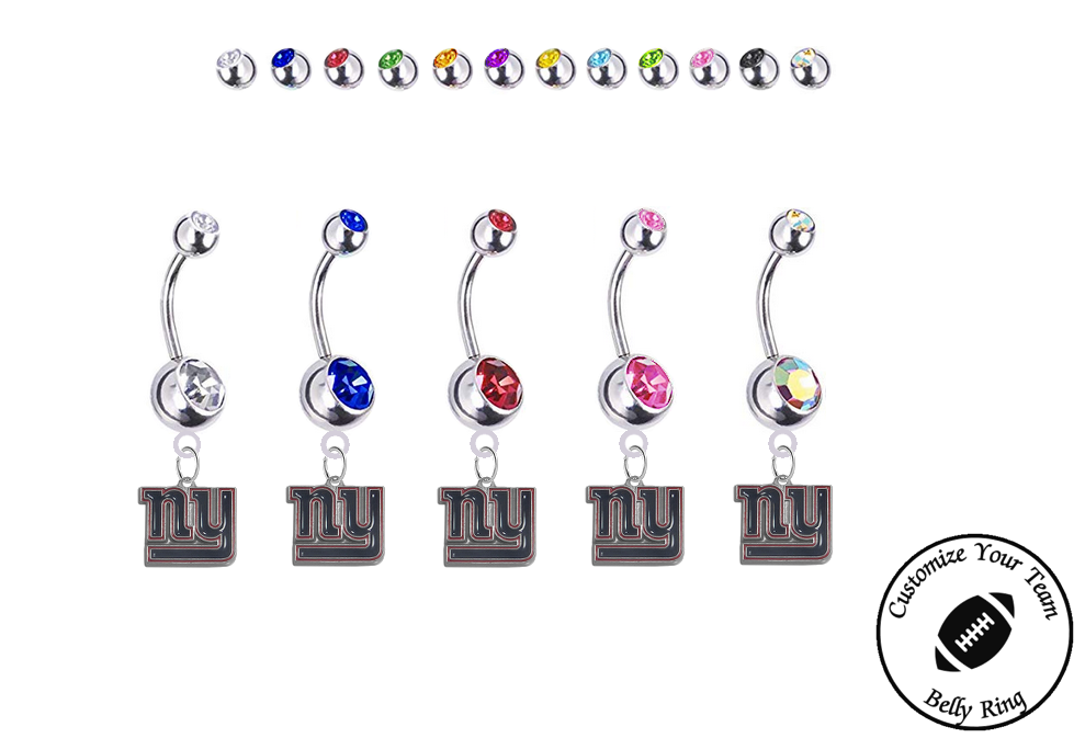 New York Giants Silver Swarovski Belly Button Navel Ring - Customize Gem Colors