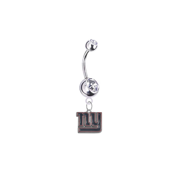 New York Giants Silver Swarovski Clear Belly Button Navel Ring - Customize Gem Colors