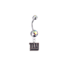 New York Giants Silver Swarovski Auora Borealis Belly Button Navel Ring - Customize Gem Colors
