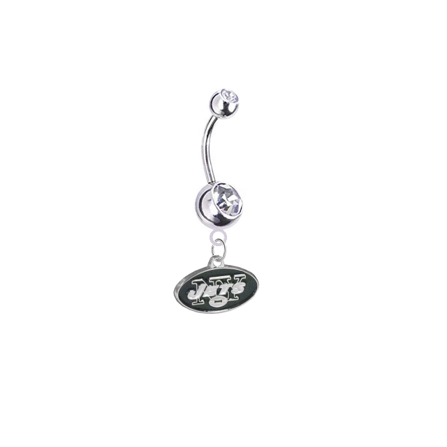New York Jets Silver Clear Swarovski Belly Button Navel Ring - Customize Gem Colors