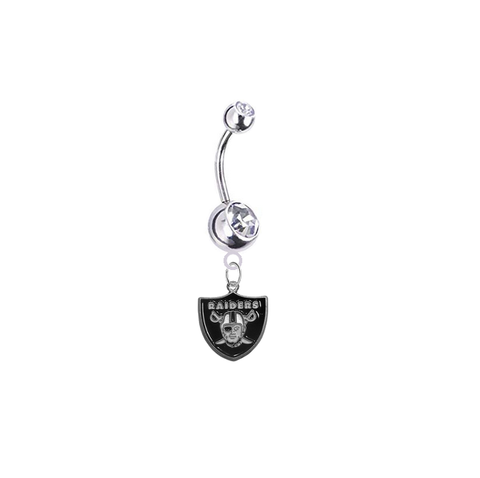 Oakland Raiders Silver Clear Swarovski Belly Button Navel Ring - Customize Gem Colors