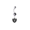 Oakland Raiders Silver Black Swarovski Belly Button Navel Ring - Customize Gem Colors