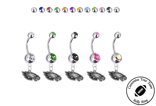 Philadelphia Eagles Silver Swarovski Belly Button Navel Ring - Customize Gem Colors