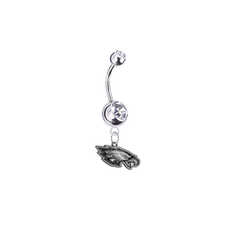 Philadelphia Eagles Silver Clear Swarovski Belly Button Navel Ring - Customize Gem Colors