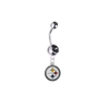 Pittsburgh Steelers Silver Black Swarovski Belly Button Navel Ring - Customize Gem Colors