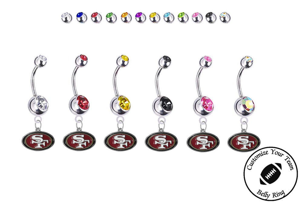 San Francisco 49ers Silver Swarovski Belly Button Navel Ring - Customize Gem Colors