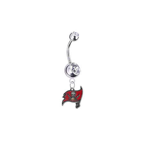 Tampa Bay Buccaneers Silver Swarovski Clear Belly Button Navel Ring - Customize Gem Colors