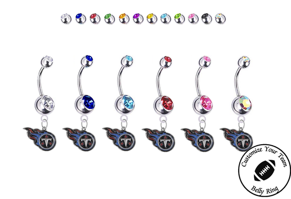 Tennessee Titans Silver Swarovski Belly Button Navel Ring - Customize Gem Colors