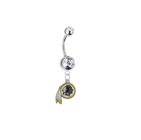 Washington Redskins Silver Clear Swarovski Belly Button Navel Ring - Customize Gem Colors