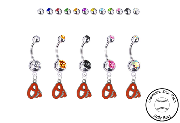 Baltimore Orioles Silver Swarovski Belly Button Navel Ring - Customize Gem Colors