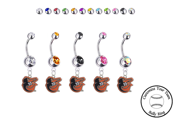 Baltimore Orioles Mascot Silver Swarovski Belly Button Navel Ring - Customize Gem Colors