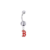 Boston Red Sox B Logo Silver Clear Swarovski Belly Button Navel Ring - Customize Gem Colors