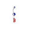 Boston Red Sox B Logo Silver Blue Swarovski Belly Button Navel Ring - Customize Gem Colors