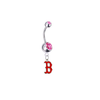 Boston Red Sox B Logo Silver Pink Swarovski Belly Button Navel Ring - Customize Gem Colors