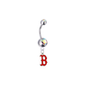 Boston Red Sox B Logo Silver Auora Borealis Swarovski Belly Button Navel Ring - Customize Gem Colors