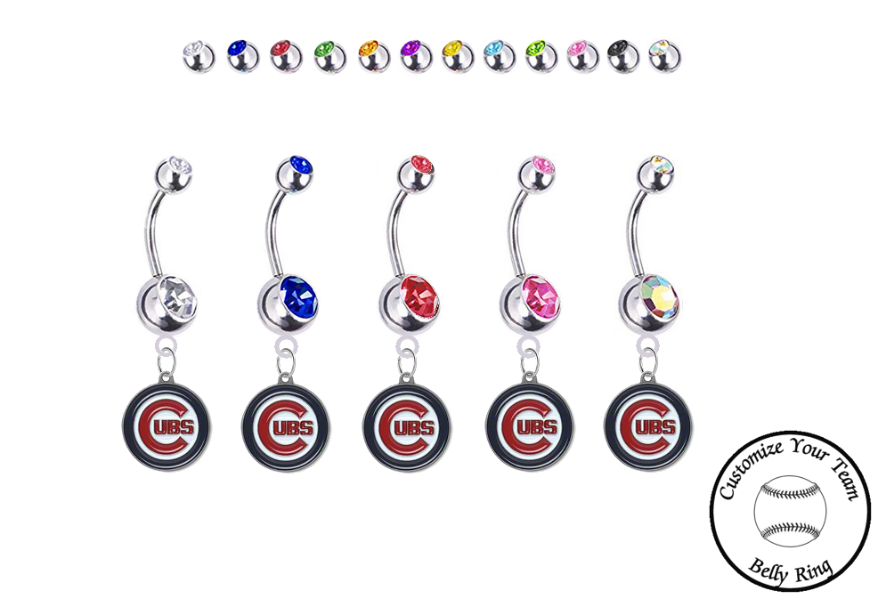 Chicago Cubs Silver Swarovski Belly Button Navel Ring - Customize Gem Colors