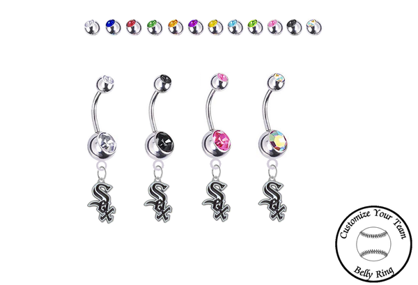 Chicago White Sox Silver Swarovski Belly Button Navel Ring - Customize Gem Colors